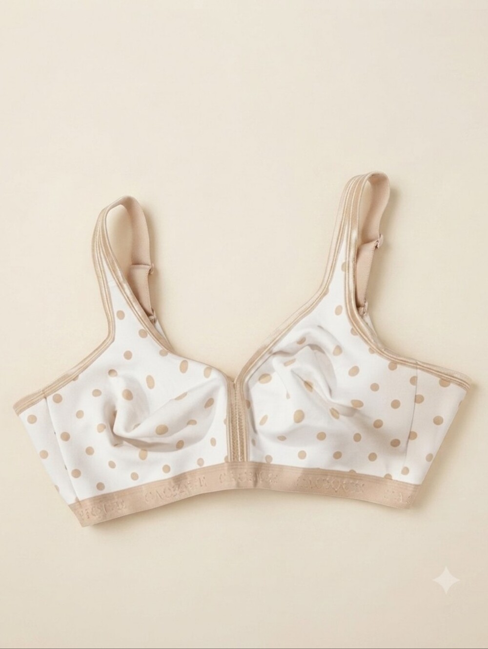 Cacique 46DD Wireless Bra with Tan Polka Dots